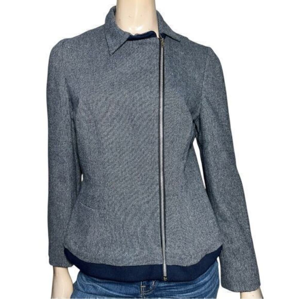 Anait Bian Women’s Size 12 Blue White Tweed Asymmetrical Zip Up Jacket
